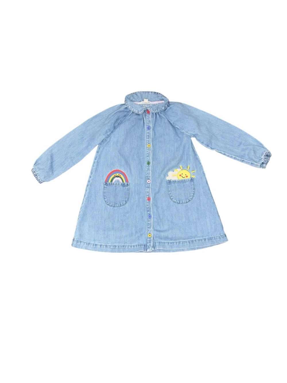 Mini Boden Kids' Weather Applique Shirt Denim button closure Dress size 5-6years